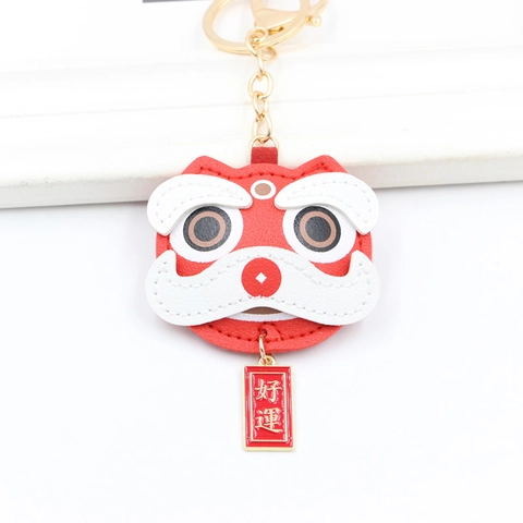 Traditional Chinese Lion Dance PU Leather Keychain Lucky Tiger Bag Charm Good Fortune Pendant For Car Key Ring Jewelry Accessory