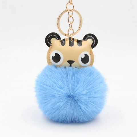 Niedlicher Cartoon Tiger Plüsch Bommel Schlüsselanhänger PU Leder Tierkopf Taschenanhänger Schlüsselring Zubehör Für Damen