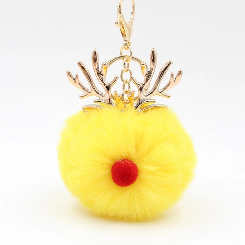Portachiavi Palla Di Peluche Renna Di Natale Ciondolo Per Borsa Con Corna Festive Portachiavi Pom Pom In Pelliccia Sintetica Per Zaino Auto