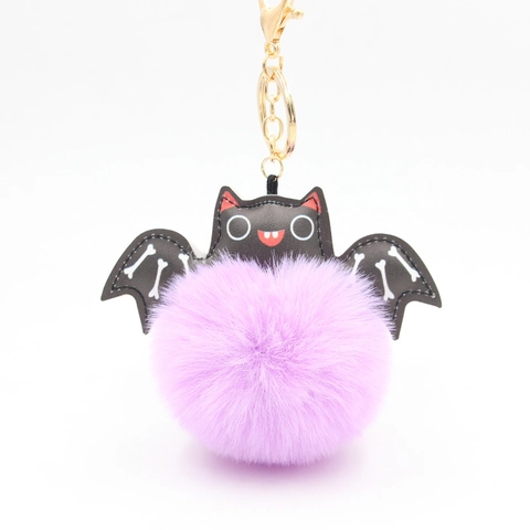 Halloween Fledermaus Pompon Schlüsselanhänger Für Damen Plüsch Tasche Anhänger Kunstleder Flügel Knochen Druck Süße Gothic Ornament Geschenk