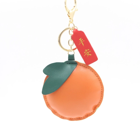 Cute Cartoon Simulation Orange Tangerine Shape PU Leather Bag Charm Lucky Tag Keychain For Purse Backpack Car Decoration Gift