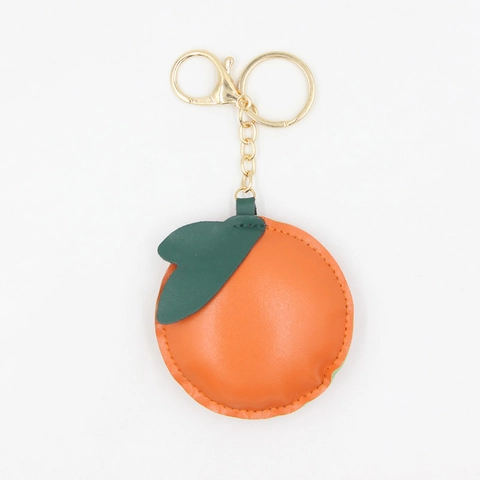 Cute Cartoon Simulation Orange Tangerine Shape PU Leather Bag Charm Lucky Tag Keychain For Purse Backpack Car Decoration Gift