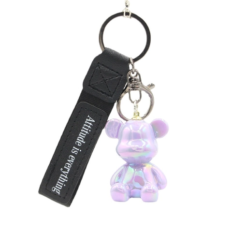 Mode Irisierend Cartoon Bär Schlüsselanhänger Perlglanz Harz Tier Anhänger Mit Schriftzug Gurtband Tasche Charme Schlüsselring Geschenk