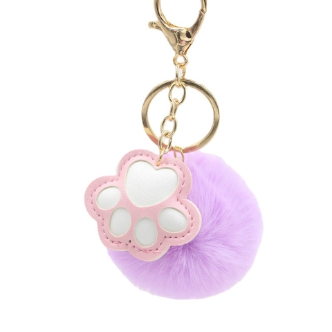 Süßer Katzenpfoten-Pompon-Schlüsselanhänger Für Damen Kunstfell Flauschiger Schlüsselring PU-Leder Anhänger Tasche Ornament
