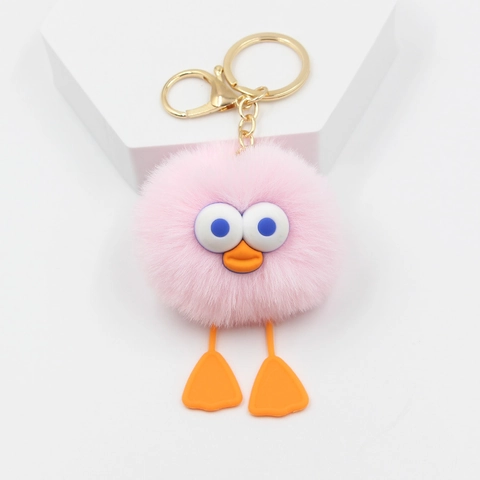 Schattige Cartoon Geel Eendje Plüsch Bal Sleutelhanger Faux Fur Dier Hanger Voor Tas Ornament Auto Sleutelring Vrouwen Kinderen Cadeau Accessoire