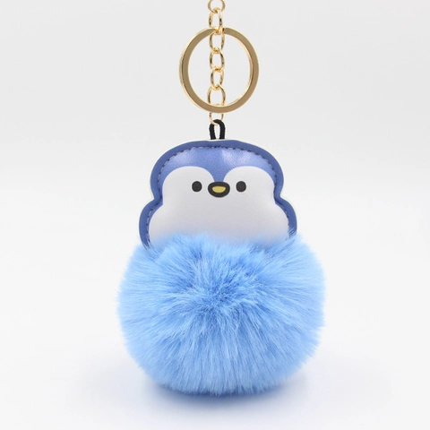 Creatieve Cartoon Pinguïn Pompon Sleutelhanger Polyester Zinklegering Kunstbont Bal Tas Hanger Auto Hangend Accessoire