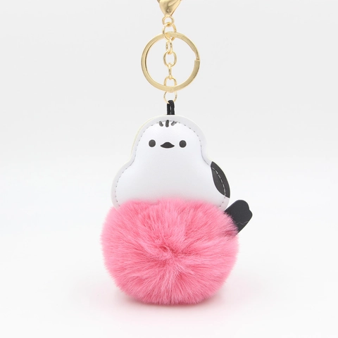 Llavero de Pompón de Peluche de Pájaro Lindo Cuero de PU Mito Colgante de Bolso Ornamento de Coche Cierre de Langosta de Metal Dorado
