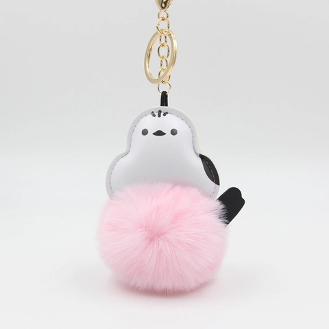 Llavero de Pompón de Peluche de Pájaro Lindo Cuero de PU Mito Colgante de Bolso Ornamento de Coche Cierre de Langosta de Metal Dorado