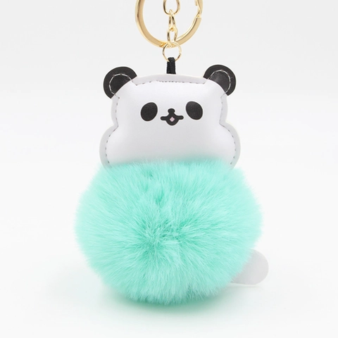 Creative Cartoon Panda PU Leather Pom Pom Keychain Plush Faux Fur Ball Bag Hanging Ornament For Women Car Key Ring