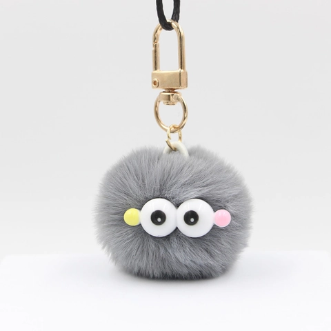 Porte-Clés Boule de Peluche Grands Yeux Dessin Animé Pompon en Fausse Fourrure Charme de Sac Avec Fermoir en Métal Accessoire