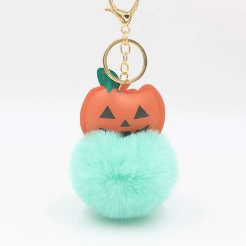 Llavero de Halloween Bola de Peluche Colgante de Bolso Piel Sintética Con Calabaza de Cuero PU Decoración Oro para Mujer