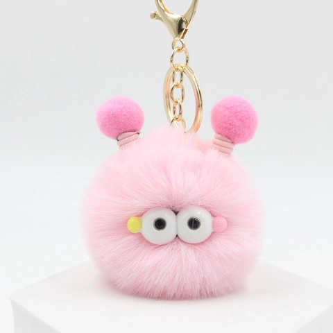 Cute Caterpillar Monster Plush Keychain Pompom Bag Charm Soft Polyester Zinc Alloy Sprite Ornament Keyring For Women Girls