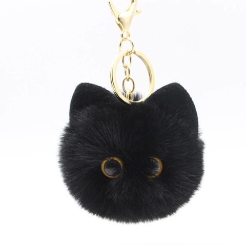 Schattige Pluche Kattenkop Sleutelhanger Nepbont Bal Tas Hanger Gouden Legering Karabijnsluiting Auto Accessoires Vrouwen Meisjes