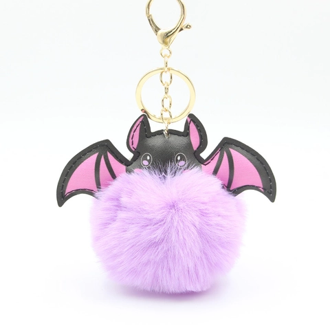 Halloween Vleermuis Pluche Bal Sleutelhanger Schattige Imitatiebont Pompom Tas Charm Auto Sleutelring Cadeau