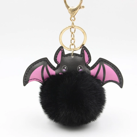Halloween Vleermuis Pluche Bal Sleutelhanger Schattige Imitatiebont Pompom Tas Charm Auto Sleutelring Cadeau