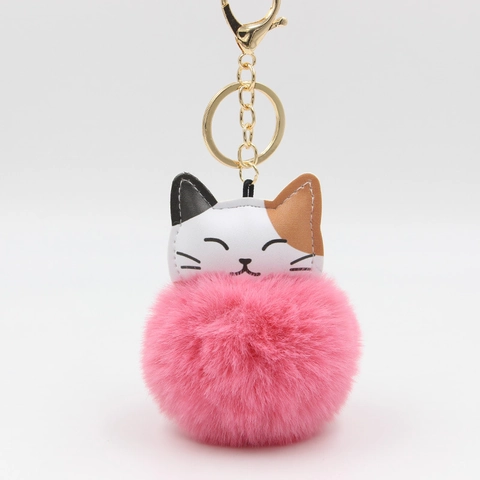 Cartoon Süß Glückskatze Plüsch Pompon Schlüsselanhänger Für Damen Polyester Maneki Neko Anhänger Für Tasche Auto Schlüssel