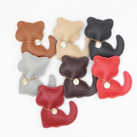 Süße PU Leder Katze Schlüsselanhänger Für Damen Mädchen Genäht Kätzchen Tasche Anhänger Mit Gold Metall Kette Rund Anhänger Zubehör