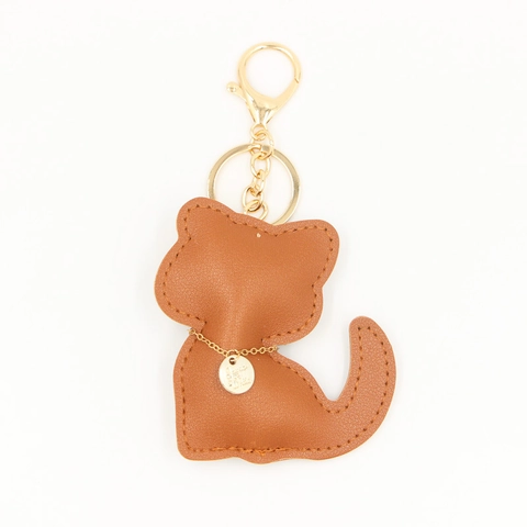 Süße PU Leder Katze Schlüsselanhänger Für Damen Mädchen Genäht Kätzchen Tasche Anhänger Mit Gold Metall Kette Rund Anhänger Zubehör