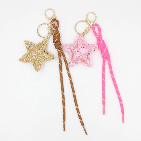 Glitter PU Lederen Ster Hart Sleutelhanger Schattig Cartoon Gevlochten Touw Sleutelring Dames Tas Hanger Auto Sleutel Decoratie