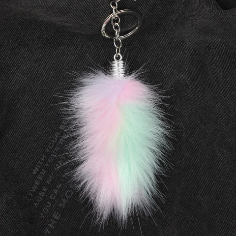 Rainbow Gradient Faux Fur Fox Tail Keychain Pendant For Bags Women Fashion Plush Keyring Accessories Colorful Tail Decor