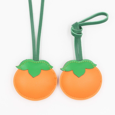 Glückverheißende Persimone PU Leder Taschenanhänger Kreative Simulierte Frucht Schlüsselanhänger Für Handtasche Telefon Auto Dekoration Geschenk