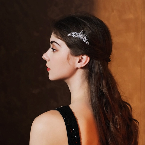 Luxury Bridal Zirconia Rhinestone Hair Comb Alloy Flower Leaf Wedding Party Hair Clip Headpiece Elegant Jewelry For Women