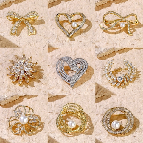 Vintage Waldstil Zirkonia Blume Brosche Für Damen High Sense Weizenähre Künstliche Perle Legierung Brosche Pin Für Hochzeit Abendessen Party Schmuck