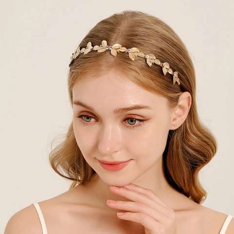 Cerchietto a Foglia d'Oro Vintage per Donna Elegante Lega Strass Perla Artificiale Copricapo da Sposa Accessori per Capelli Matrimonio