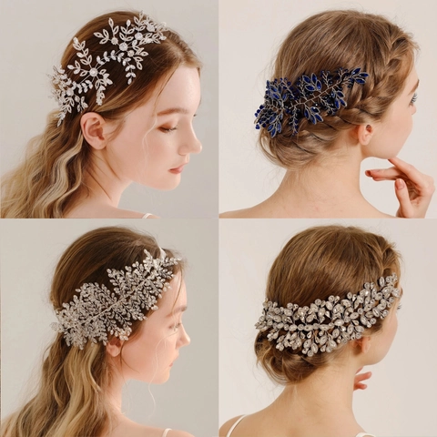Handmade Luxury Bridal Hair Vine Rhinestone Artificial Pearl Leaf Wedding Headband For Women Banquet Party Hair Jewelry