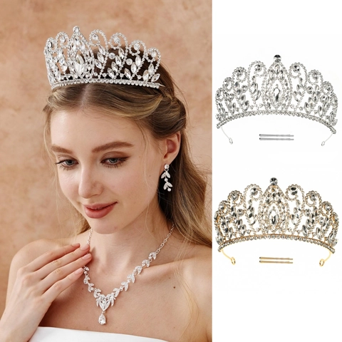 Luxus Legierung Strass Krone Für Damen Vintage Prinzessin Königin Tiara Für Hochzeit Geburtstag Party Haarschmuck