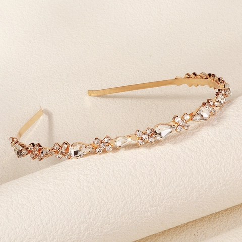 Elegante Diadema de Strass Oro Lujo Ligero Banda para el Cabello Fina para Mujer Boda Banquete Actuación Accesorios de Cabello de Moda