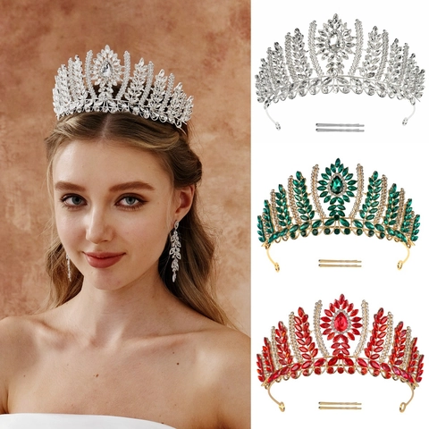 Luxus Legierung Strass Krone Tiara Für Damen Vintage Hochzeit Schönheitswettbewerb Kopfschmuck Blumen Blatt Design Braut Haarschmuck