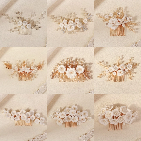 Handgefertigte Polymerton Blume Braut Haarkamm Elegante Künstliche Perle Strass Haarnadel Hochzeit Party Damen Kopfschmuck Schmuck