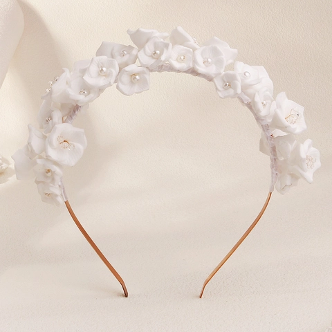 Conjunto de Diadema y Peineta para Novia con Flores Blancas Hecho a Mano con Perlas Artificiales de Imitación y Cristales Boda