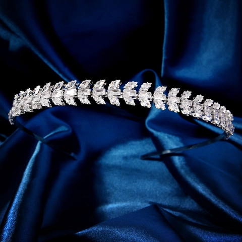 Cerchietto da Sposa di Lusso in Zircone Coreano in Lega d'Argento con Strass per Matrimonio Festa Fotografia Accessori per Capelli da Donna