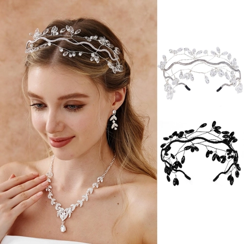 Handmade Crystal Beaded Headband Vintage Vine Mesh Hairband For Wedding Party Elegant Bridal Hair Accessories For Women