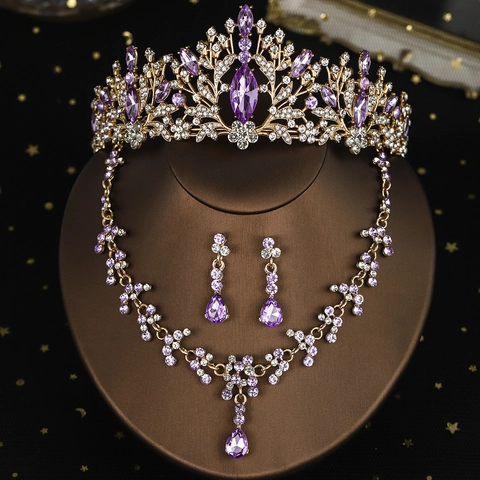 Luxury Alloy Rhinestone Bridal Crown Jewelry Set Including Tiara Necklace And Earrings For Wedding Party Women Accessories