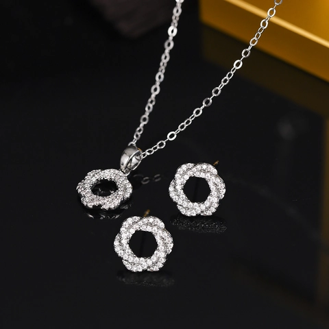 Zirconia Necklace And Earrings For Women Gold Silver Heart Flower Butterfly Tree Of Life Pendant Commuting Jewelry Gift