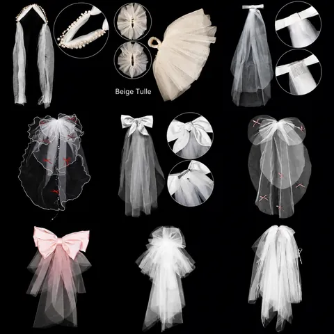 Sweet Bridal Tulle Veil With Bow Artificial Pearl Rhinestone Decor Alloy Hair Comb For Wedding Birthday Party Women Accessories