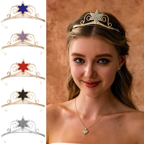 Hexagramm Stern Prinzessin Krone Tiara Legierung Strass Braut Stirnband Für Mädchen Geburtstag Party Bühne Schmuck