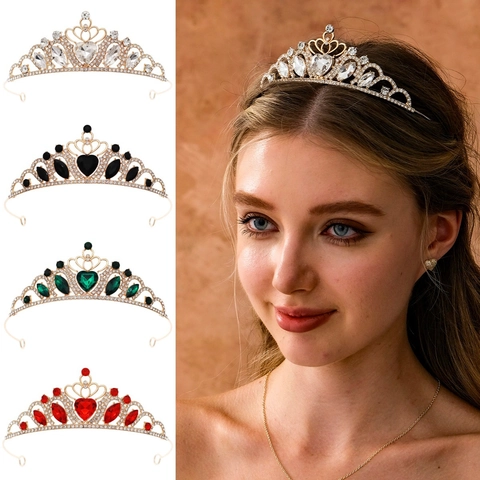 Elegante Diadema a Corona con Strass a Cuore Fascia per Capelli in Lega di Cristallo Principessa per Matrimonio Compleanno Festa Donna Ragazza