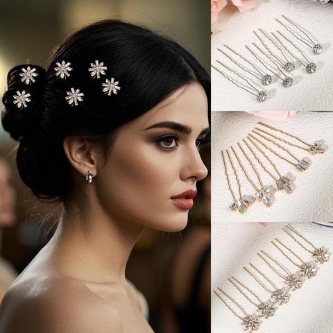 Elegant Bridal Rhinestone Hair Sticks Set Alloy Flower Butterfly Hair Pins For Wedding Party Performance Women Girls Jewelry