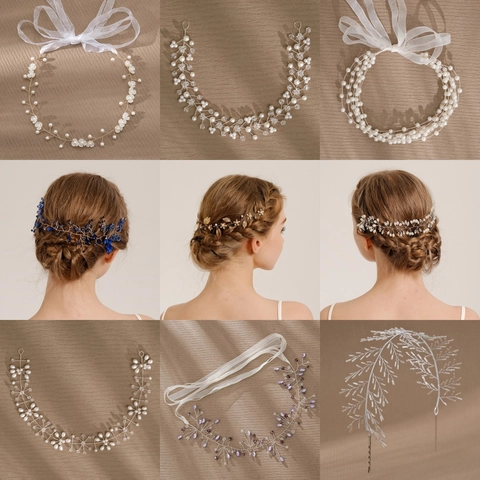 Enredadera de Pelo de Novia Hecha a Mano Con Imitación Perla Artificial Rhinestone Flor Hoja Para Boda Fiesta Mujer Niños Accesorios