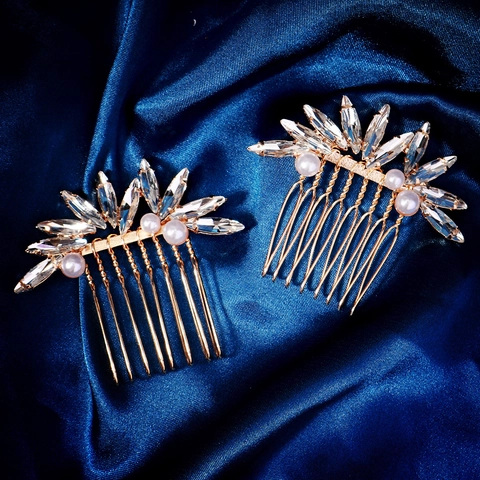 Peine de Pelo Nupcial Aleación Oro Diamantes Imitación Perla Artificial Accesorios Pelo Boda Joyería Elegante Flor Mariposa Mujer