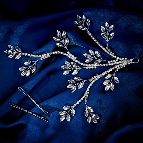 Braut Haarranken Strass Blatt Haarschmuck Silber Legierung Handgefertigte Hochzeit Party Kopfschmuck Für Damen Schmuck