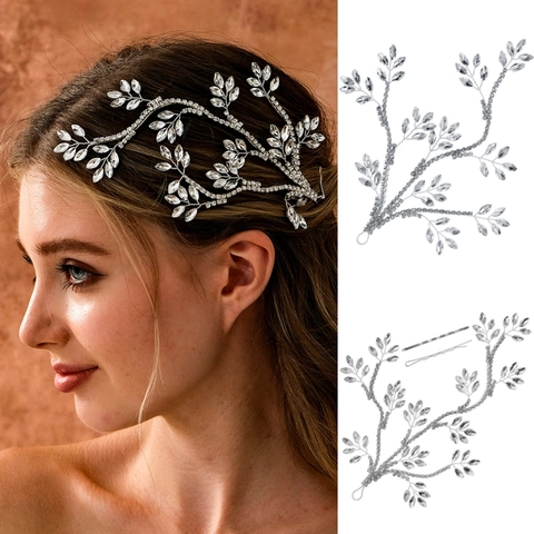 Braut Haarranken Strass Blatt Haarschmuck Silber Legierung Handgefertigte Hochzeit Party Kopfschmuck Für Damen Schmuck