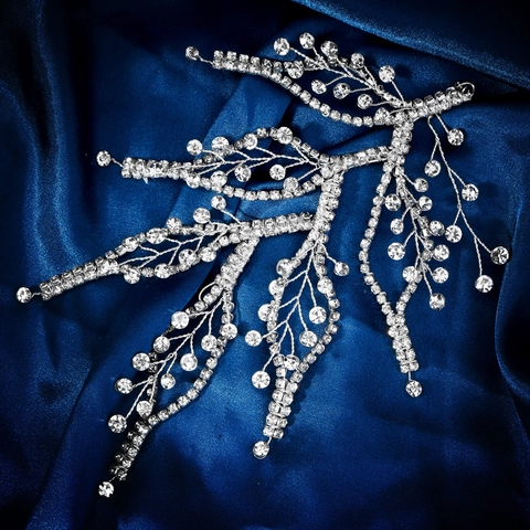 Luxury Handmade Bridal Hair Vine Silver Copper Wire Rhinestone Artificial Pearl Wedding Branch Headband For Women Jewelry