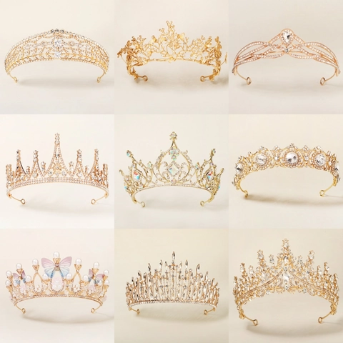 Luxus Gold Strass Brautkrone Barock Vintage Diadem Für Damen Hochzeit Geburtstag Party Prinzessin Haarschmuck