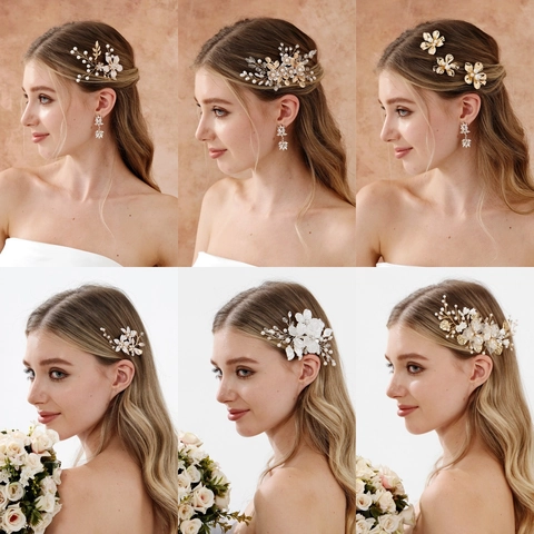 Handmade Floral Leaf Bridal Hair Clip Elegant Artificial Pearl Rhinestone Side Clip Retro Wedding Hair Accessories For Women