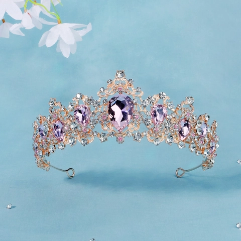 Elegante Corona Tiara de Oro Rosa para Mujer Tocado de Novia de Cristal con Diamantes de Imitación para Boda Cumpleaños Fiesta Accesorios para el Cabello de Princesa